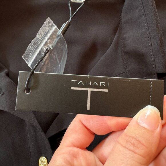 NWT Tahari Black Collared Button Up Blouse Top - Picture 10 of 14